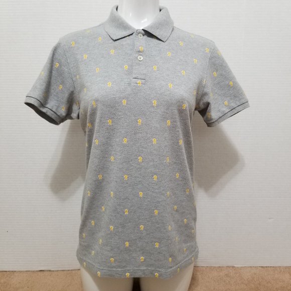 Uniqlo shirt Small polo lion print? short sleeve two buttons side split - Picture 1 of 11